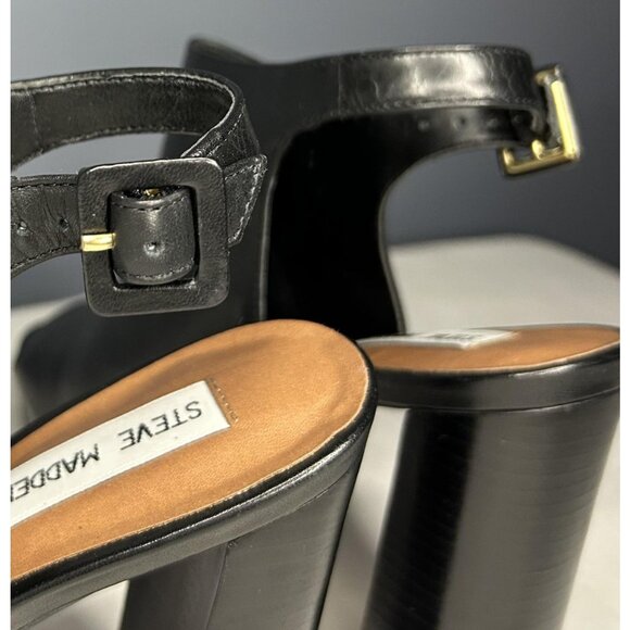 Steve Madden Shoes Womens 8 Kersten Platform Block Heel Peep Toe Slingback Leath - Picture 9 of 14